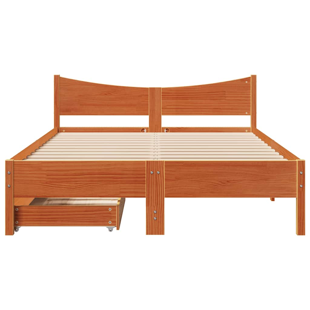Bedframe met lades massief grenenhout wasbruin 140x190 cm is nu te koop bij PeponiXL, paradijselijk wonen!