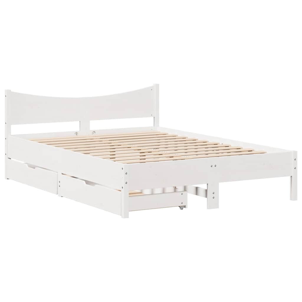 Bedframe met lades massief grenenhout wit 135x190 cm is nu te koop bij PeponiXL, paradijselijk wonen!
