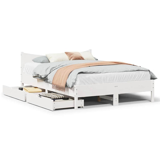 Bedframe met lades massief grenenhout wit 135x190 cm is nu te koop bij PeponiXL, paradijselijk wonen!