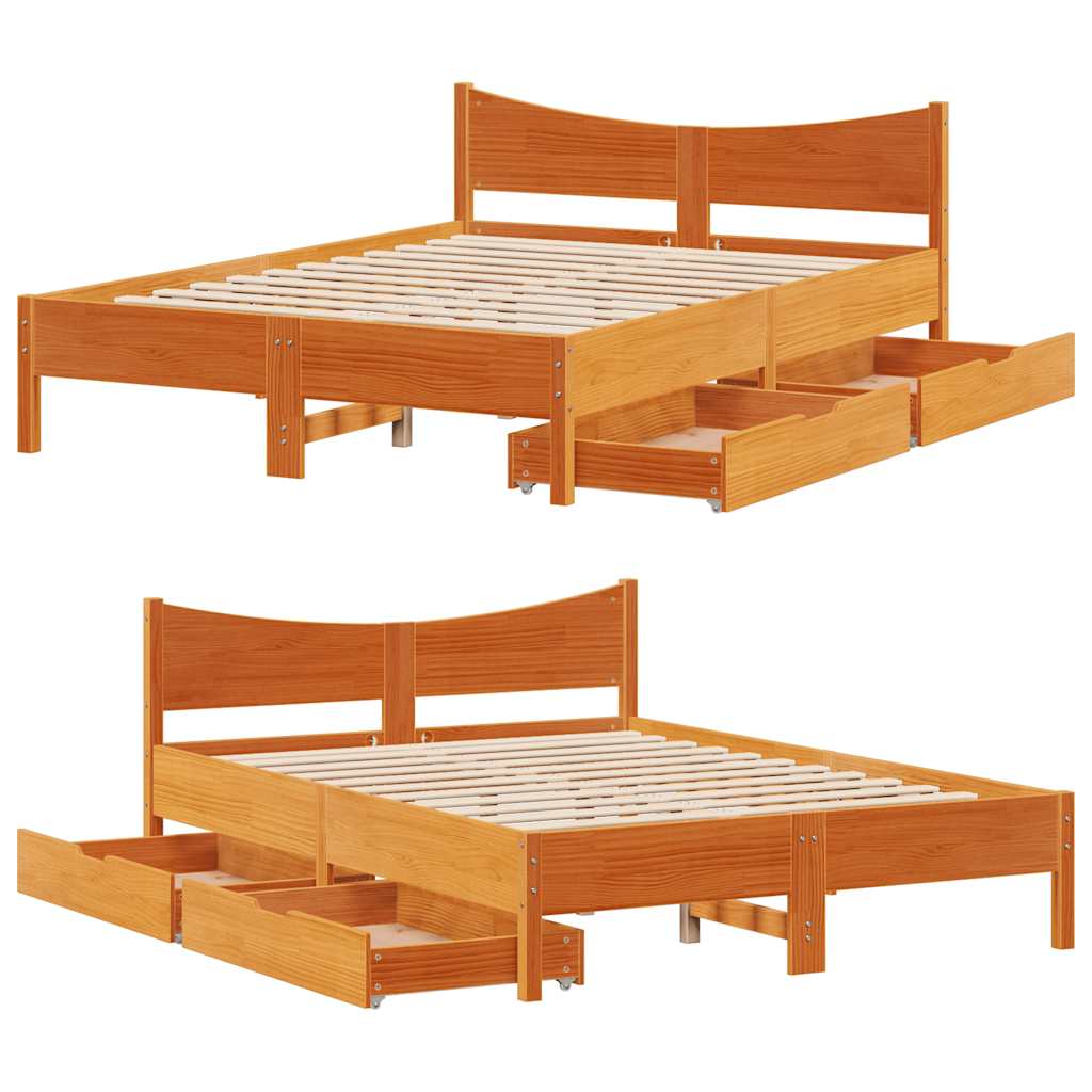 Bedframe met lades massief grenenhout wasbruin 135x190 cm is nu te koop bij PeponiXL, paradijselijk wonen!