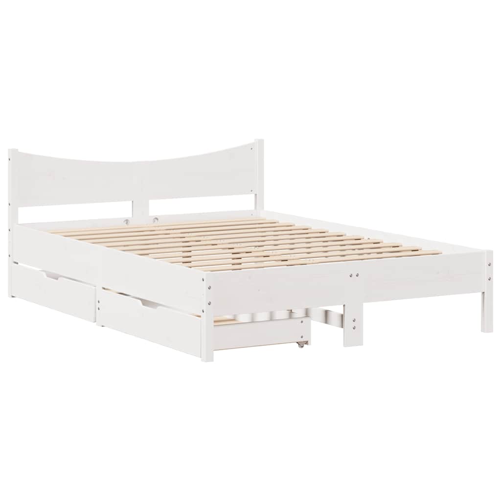 Bedframe met lades massief grenenhout wit 120x190 cm is nu te koop bij PeponiXL, paradijselijk wonen!