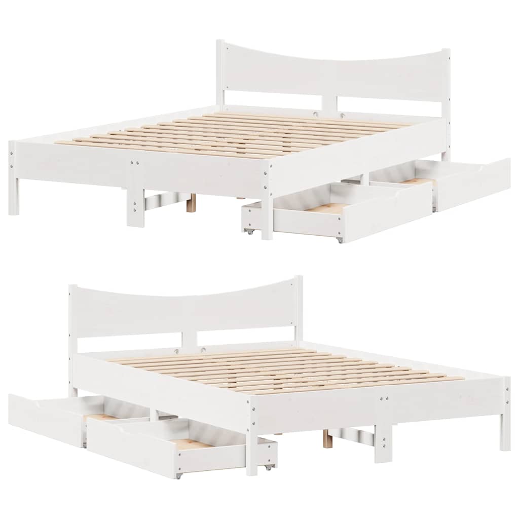 Bedframe met lades massief grenenhout wit 120x190 cm is nu te koop bij PeponiXL, paradijselijk wonen!