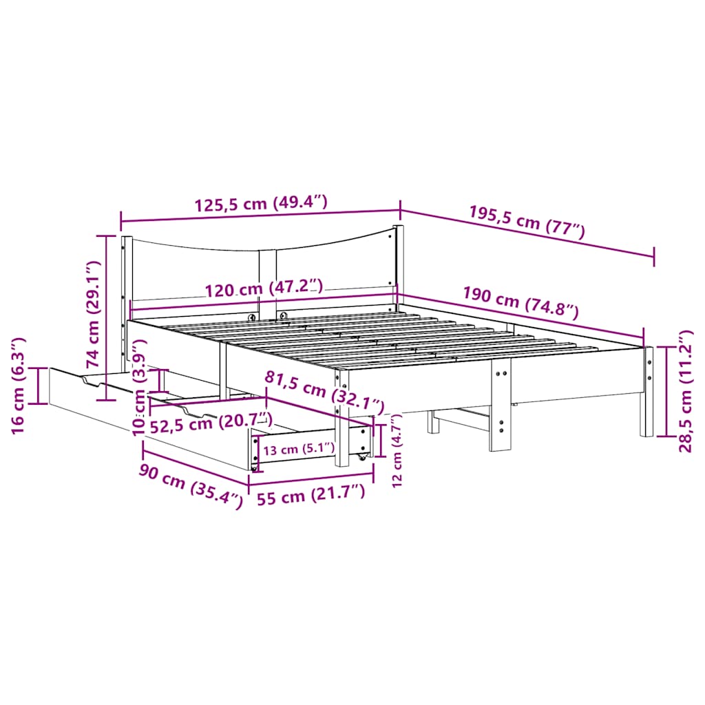 Bedframe met lades massief grenenhout wit 120x190 cm is nu te koop bij PeponiXL, paradijselijk wonen!