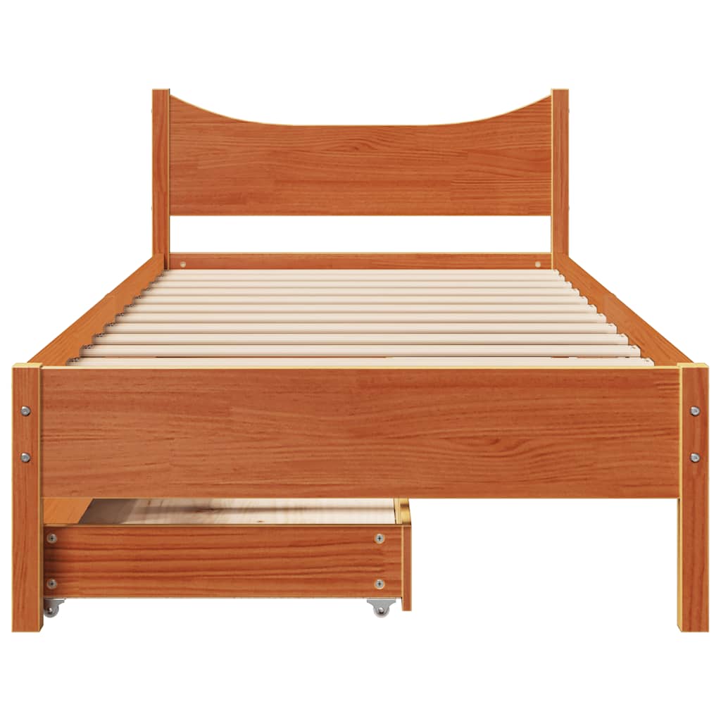 Bedframe met lades massief grenenhout wasbruin 90x190 cm is nu te koop bij PeponiXL, paradijselijk wonen!