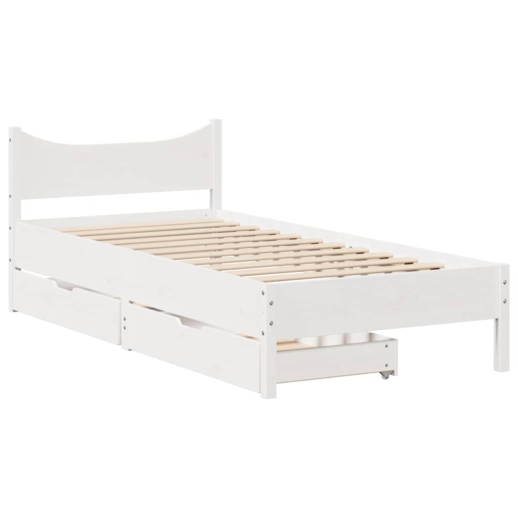 Bedframe met lades massief grenenhout wit 75x190 cm is nu te koop bij PeponiXL, paradijselijk wonen!