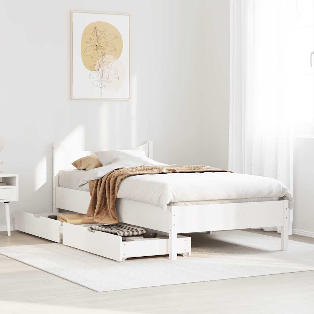 Bedframe met lades massief grenenhout wit 75x190 cm is nu te koop bij PeponiXL, paradijselijk wonen!