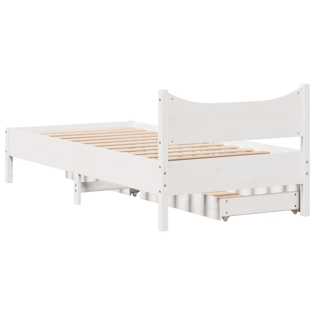 Bedframe met lades massief grenenhout wit 75x190 cm is nu te koop bij PeponiXL, paradijselijk wonen!