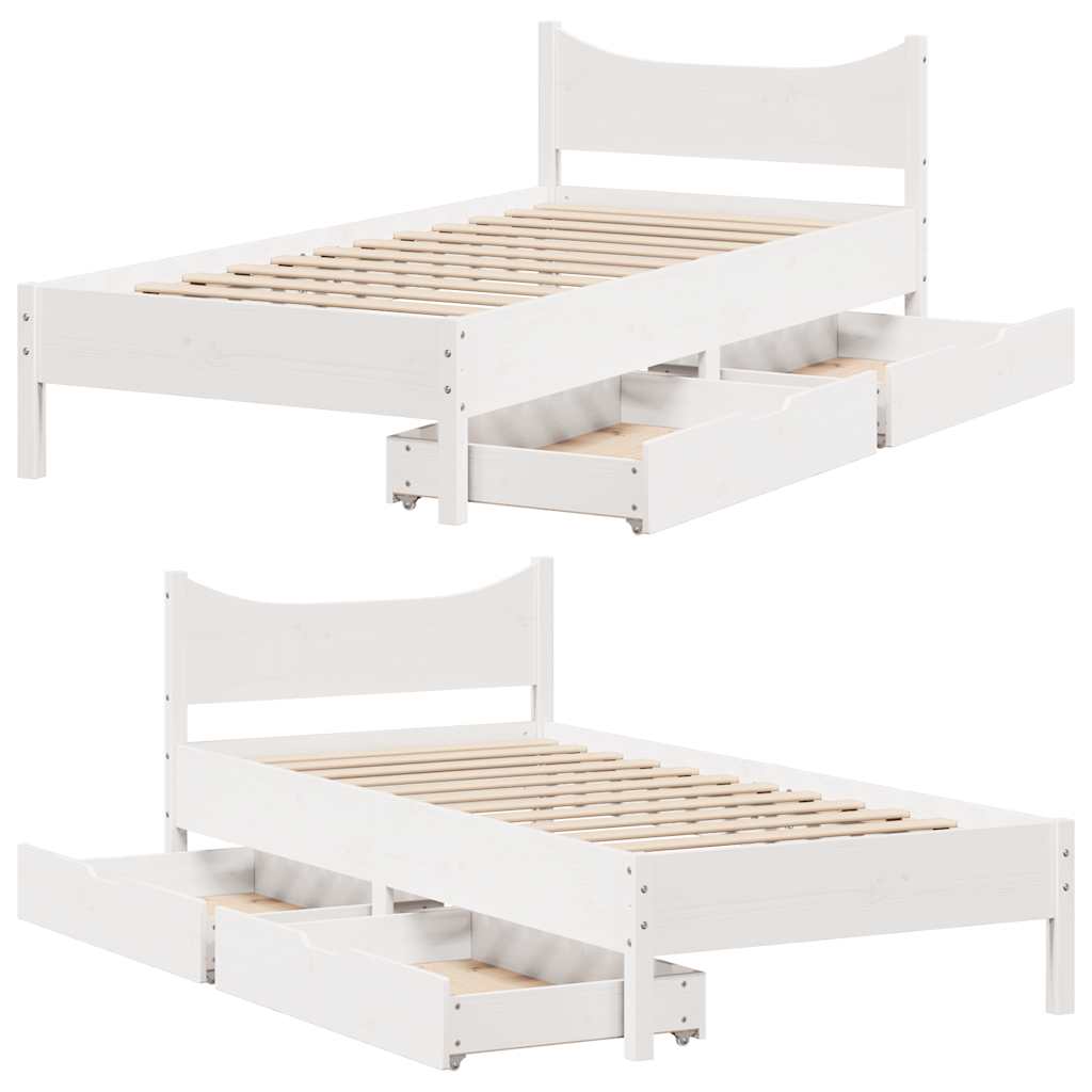 Bedframe met lades massief grenenhout wit 75x190 cm is nu te koop bij PeponiXL, paradijselijk wonen!