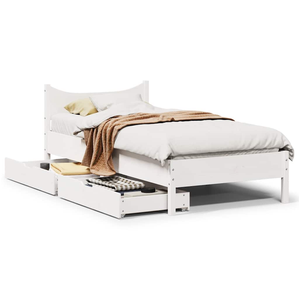 Bedframe met lades massief grenenhout wit 75x190 cm is nu te koop bij PeponiXL, paradijselijk wonen!