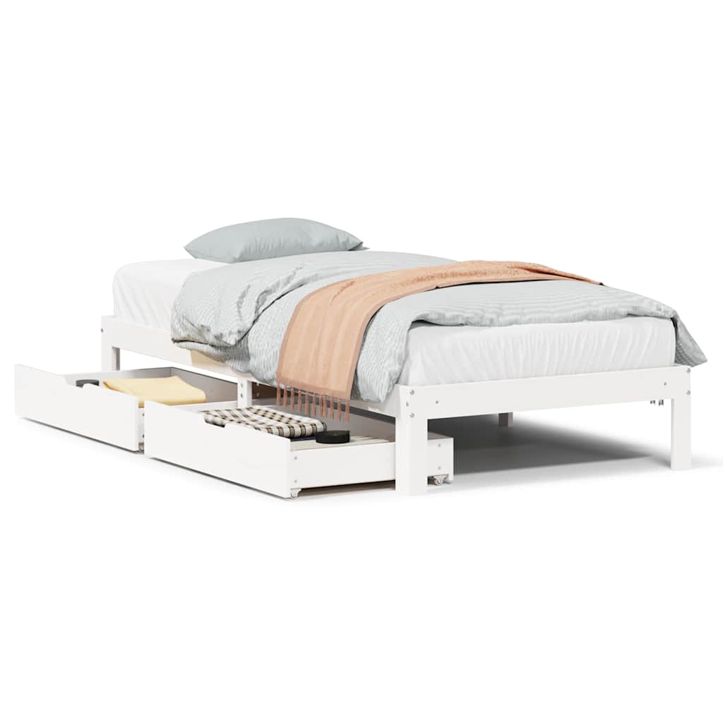 Bedframe met lades massief grenenhout wit 75x190 cm is nu te koop bij PeponiXL, paradijselijk wonen!