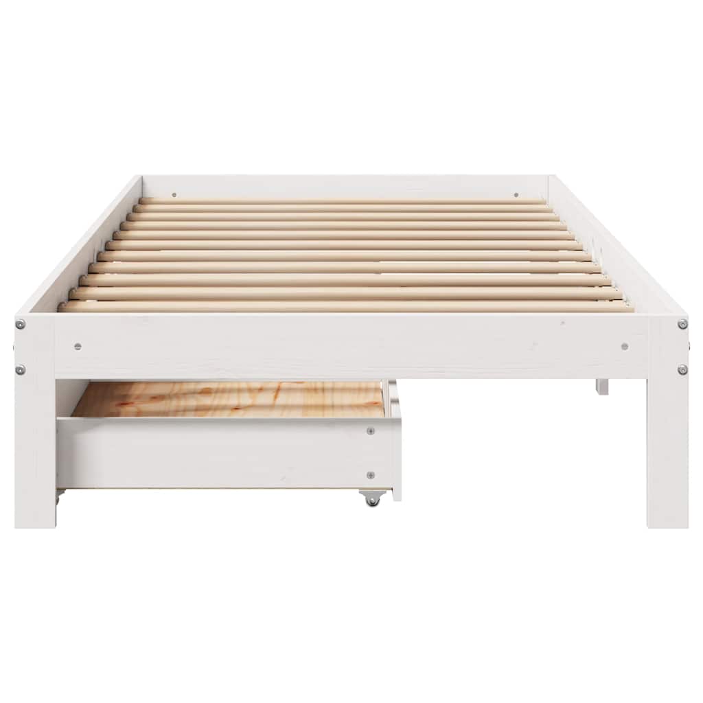 Bedframe met lades massief grenenhout wit 75x190 cm is nu te koop bij PeponiXL, paradijselijk wonen!