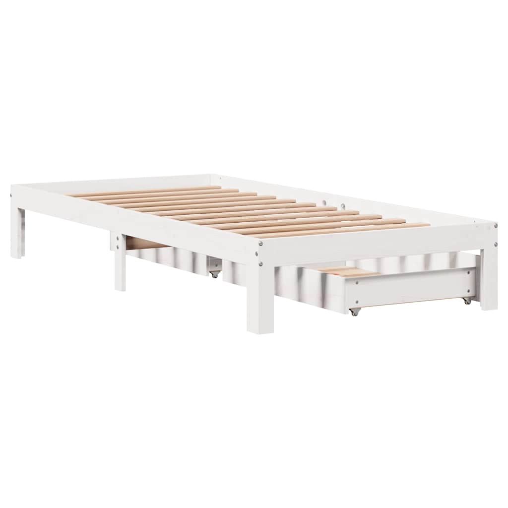 Bedframe met lades massief grenenhout wit 75x190 cm is nu te koop bij PeponiXL, paradijselijk wonen!
