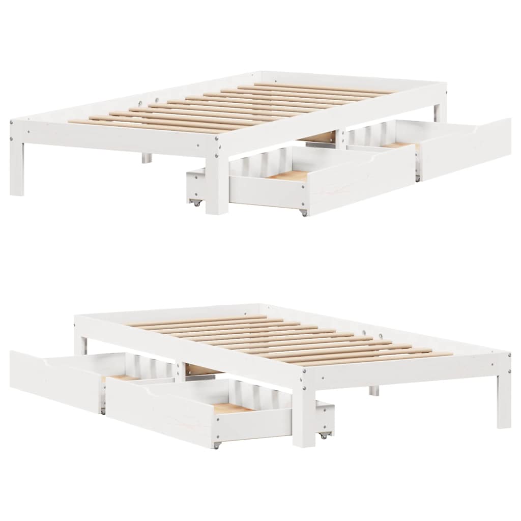 Bedframe met lades massief grenenhout wit 75x190 cm is nu te koop bij PeponiXL, paradijselijk wonen!