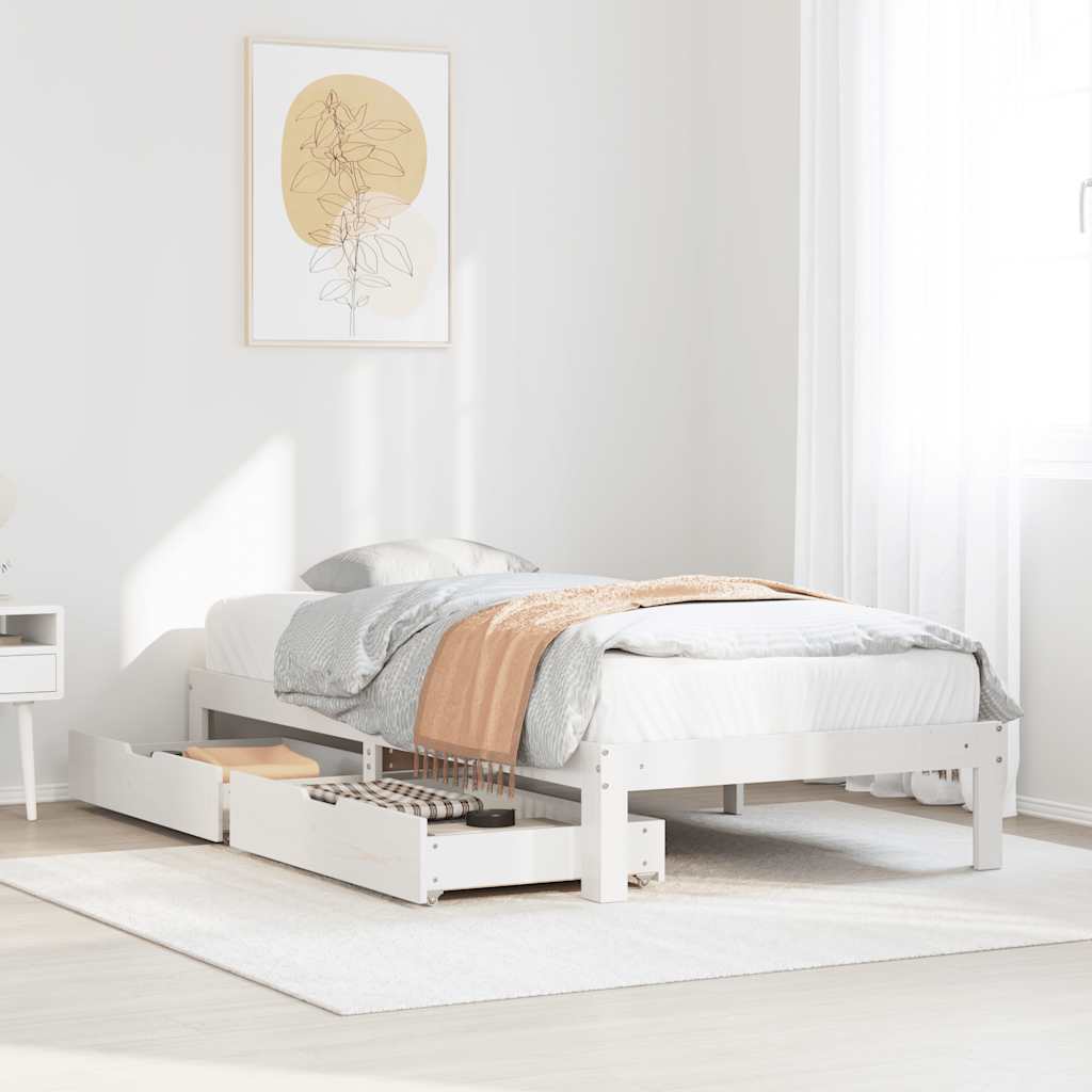 Bedframe met lades massief grenenhout wit 75x190 cm is nu te koop bij PeponiXL, paradijselijk wonen!