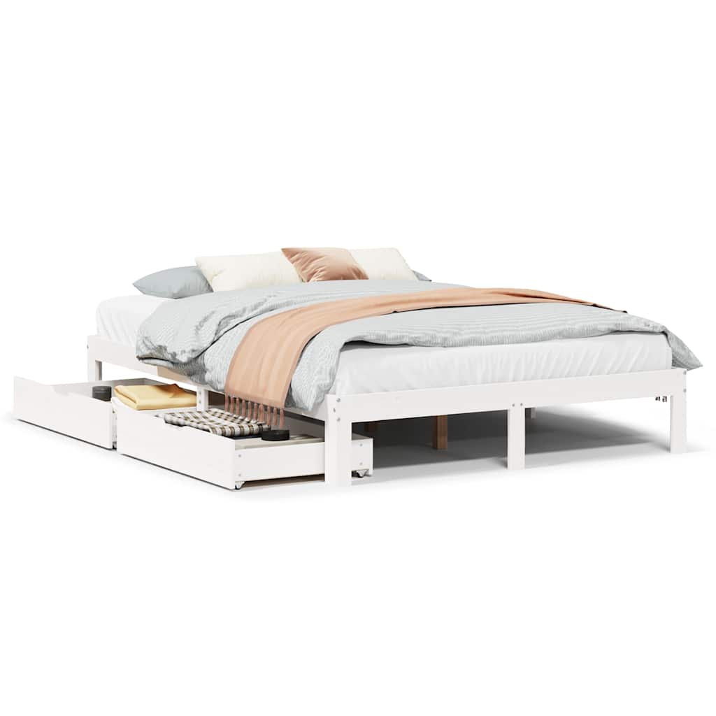Bedframe met lades massief grenenhout wit 135x190 cm is nu te koop bij PeponiXL, paradijselijk wonen!