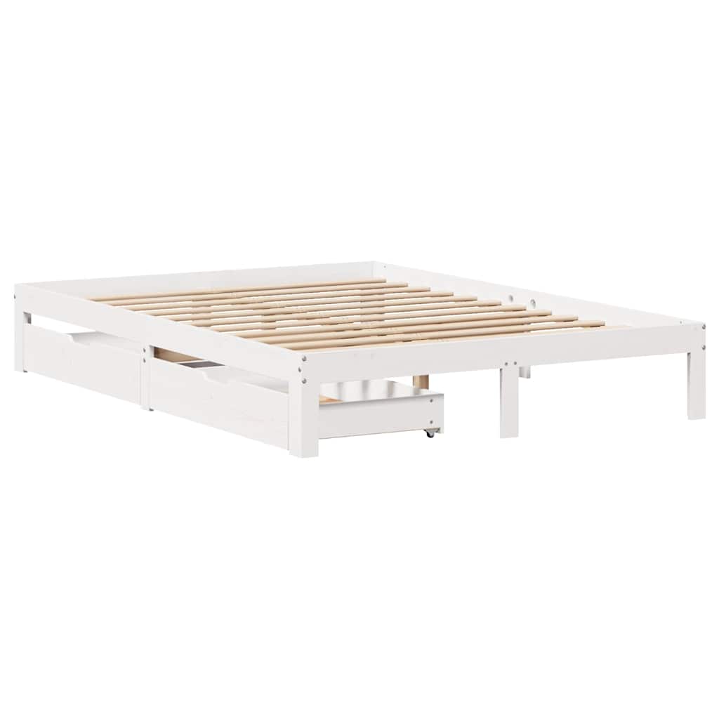 Bedframe met lades massief grenenhout wit 135x190 cm is nu te koop bij PeponiXL, paradijselijk wonen!