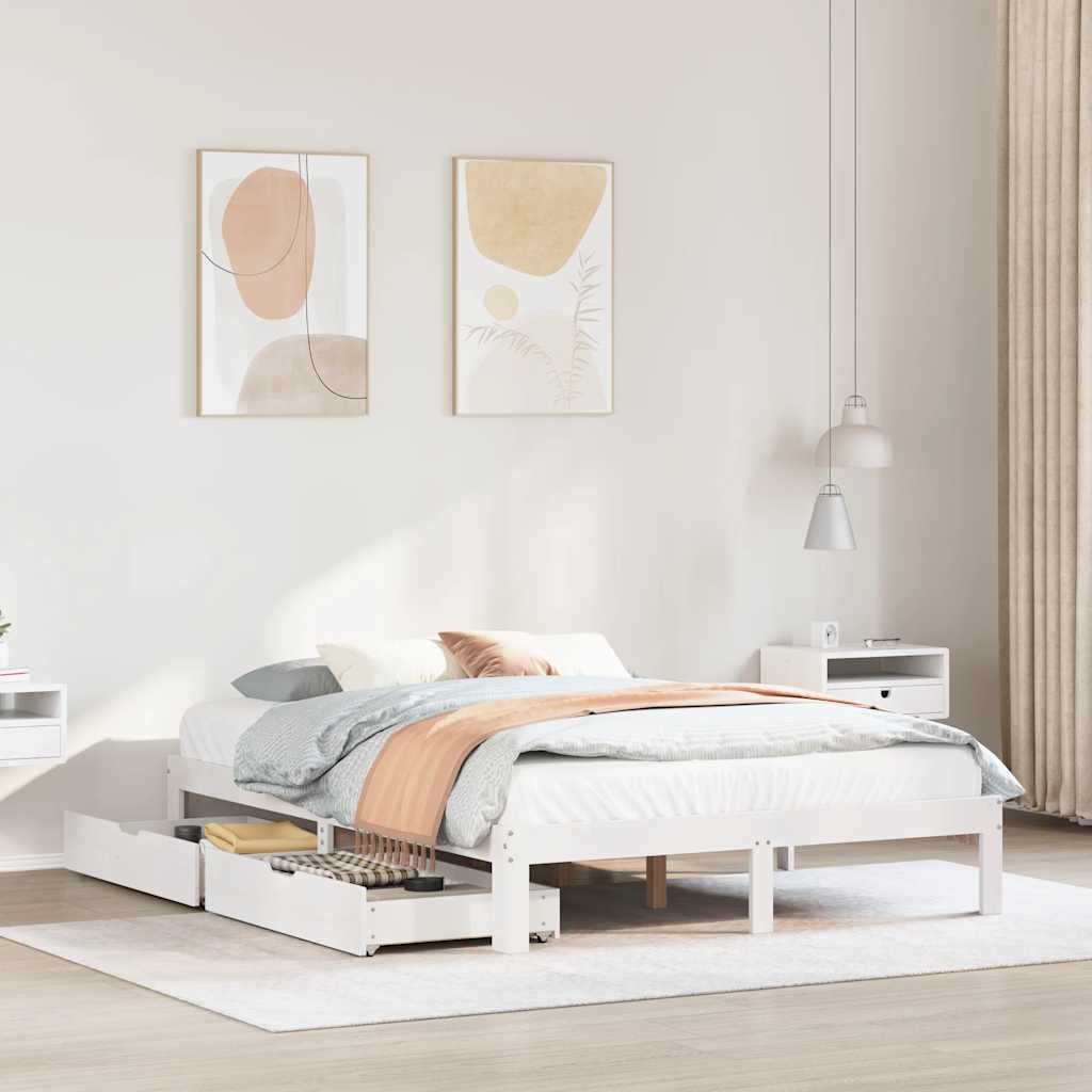 Bedframe met lades massief grenenhout wit 135x190 cm is nu te koop bij PeponiXL, paradijselijk wonen!
