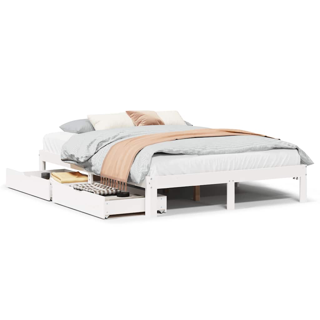 Bedframe met lades massief grenenhout wit 140x190 cm is nu te koop bij PeponiXL, paradijselijk wonen!