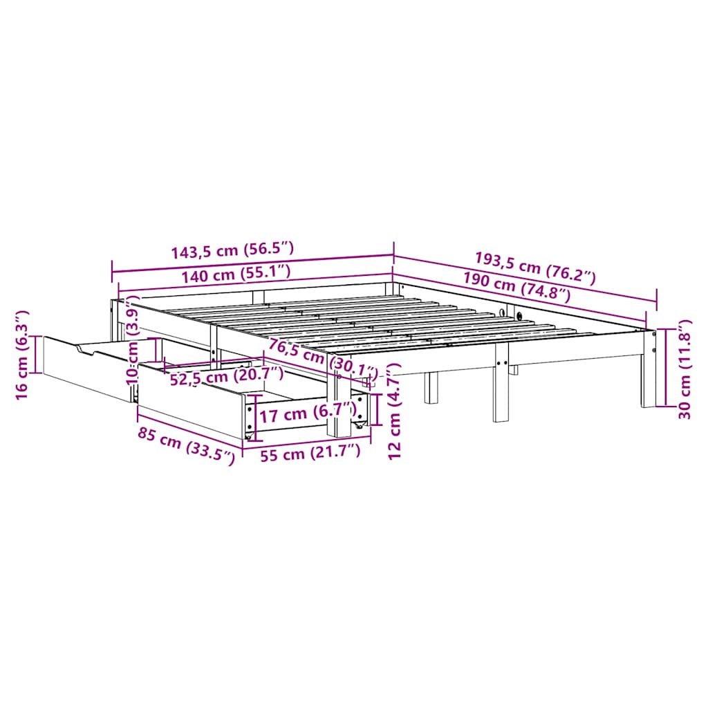 Bedframe met lades massief grenenhout wit 140x190 cm is nu te koop bij PeponiXL, paradijselijk wonen!