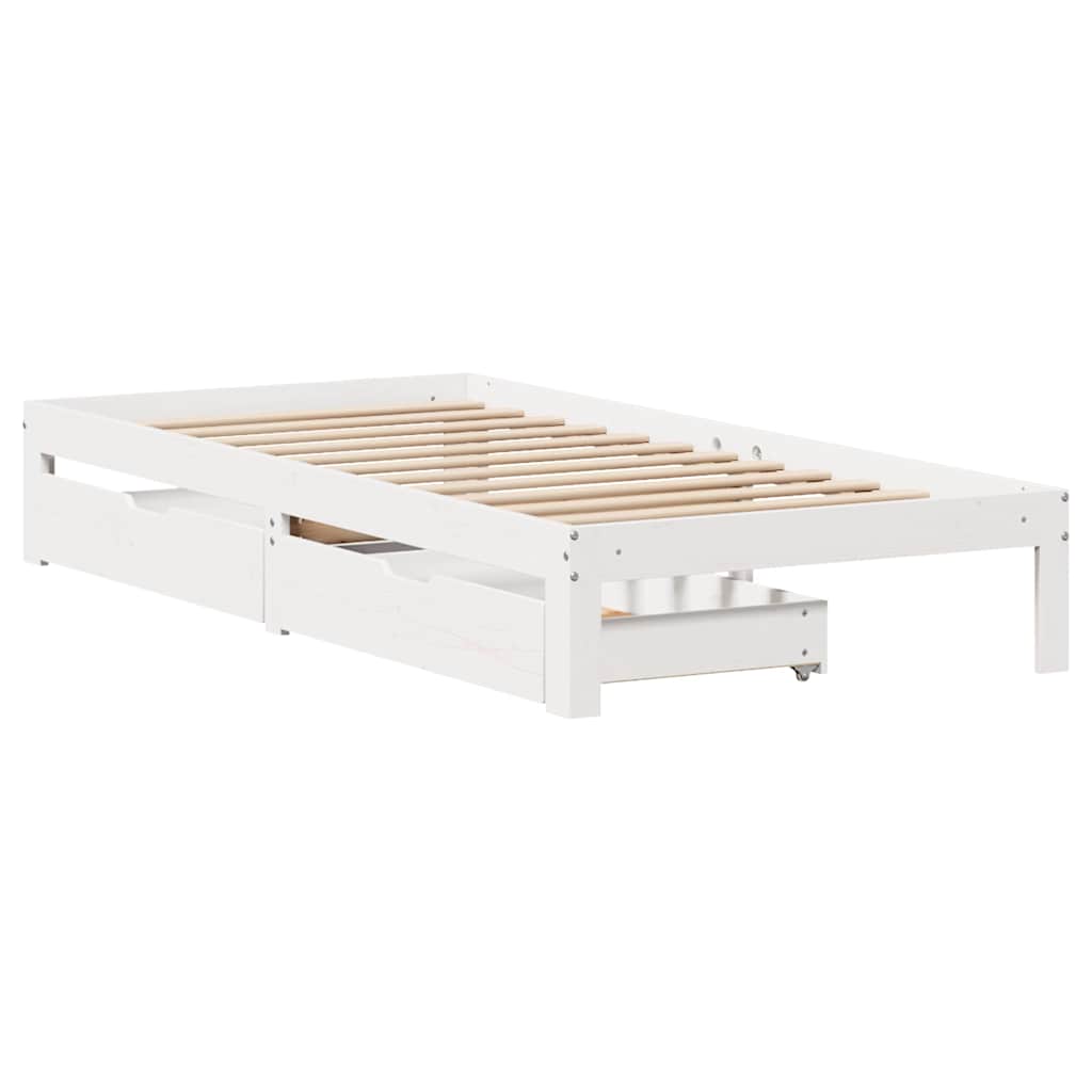 Bedframe met lades massief grenenhout wit 90x200 cm is nu te koop bij PeponiXL, paradijselijk wonen!