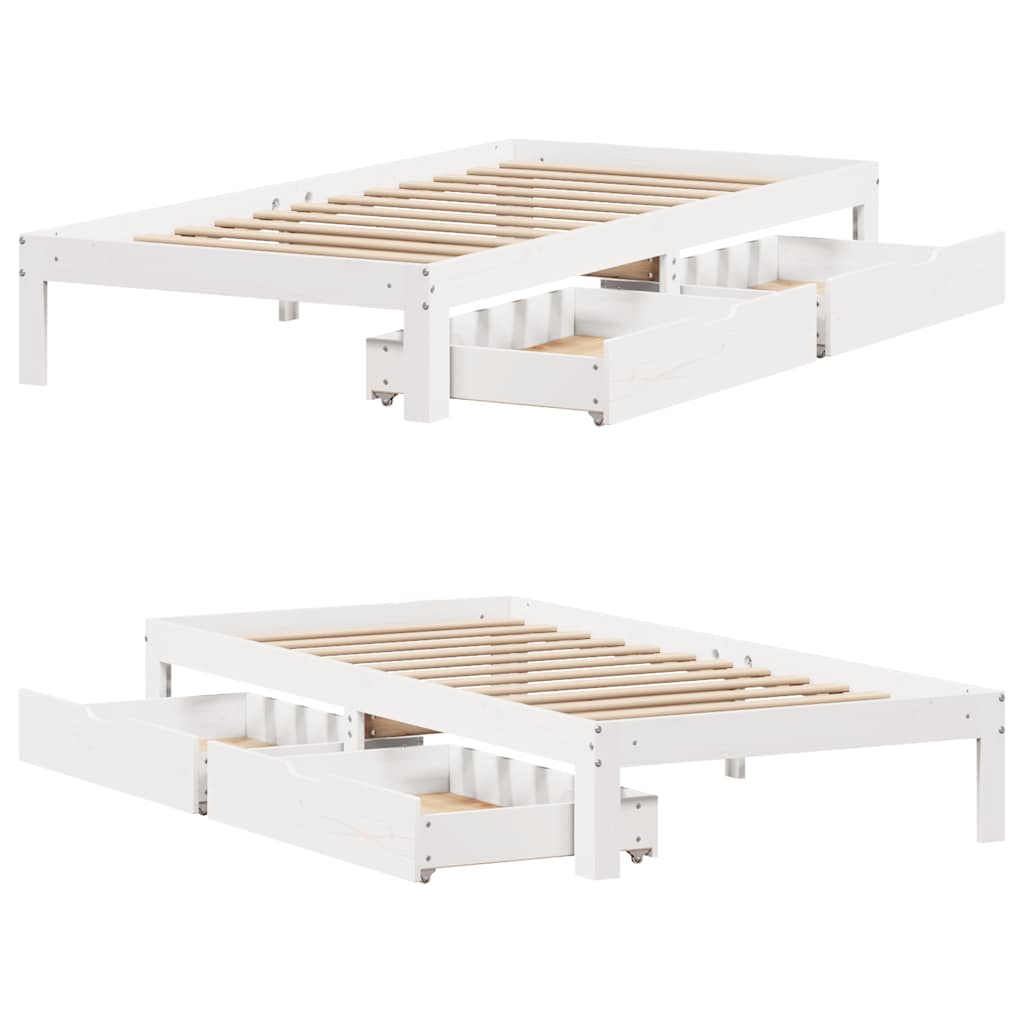 Bedframe met lades massief grenenhout wit 90x200 cm is nu te koop bij PeponiXL, paradijselijk wonen!