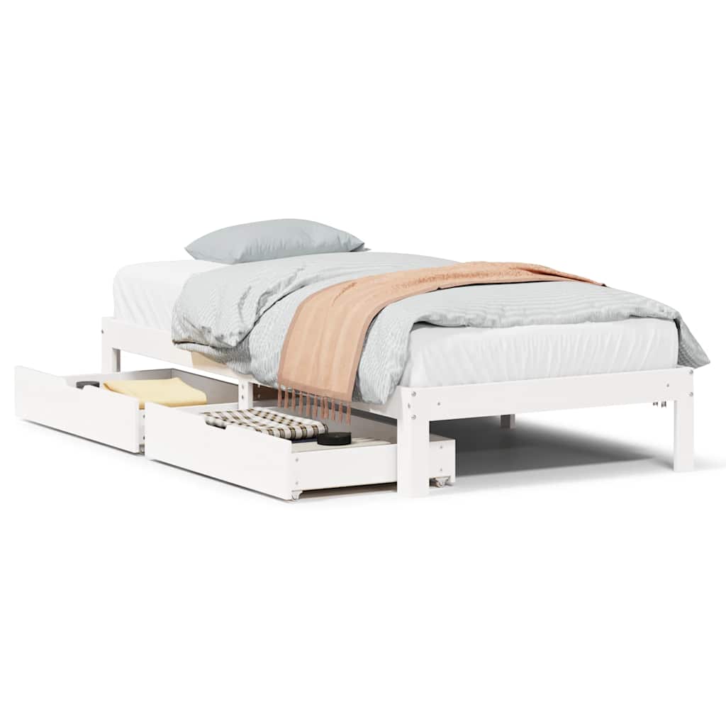 Bedframe met lades massief grenenhout wit 100x200 cm is nu te koop bij PeponiXL, paradijselijk wonen!