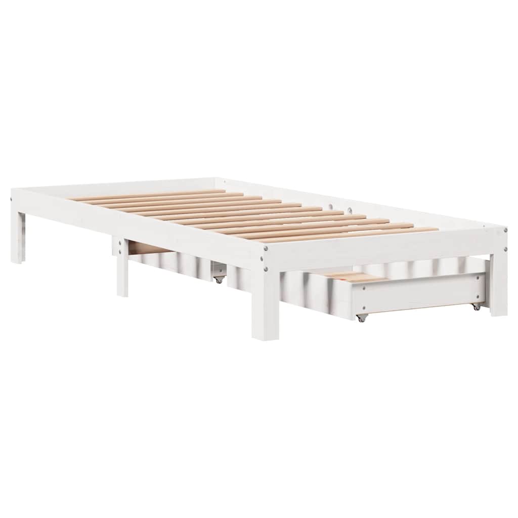 Bedframe met lades massief grenenhout wit 100x200 cm is nu te koop bij PeponiXL, paradijselijk wonen!