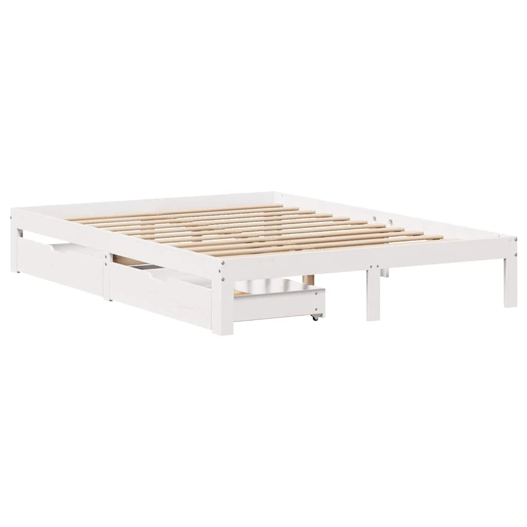 Bedframe met lades massief grenenhout wit 120x200 cm is nu te koop bij PeponiXL, paradijselijk wonen!