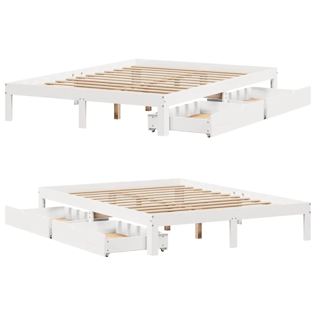 Bedframe met lades massief grenenhout wit 140x200 cm is nu te koop bij PeponiXL, paradijselijk wonen!