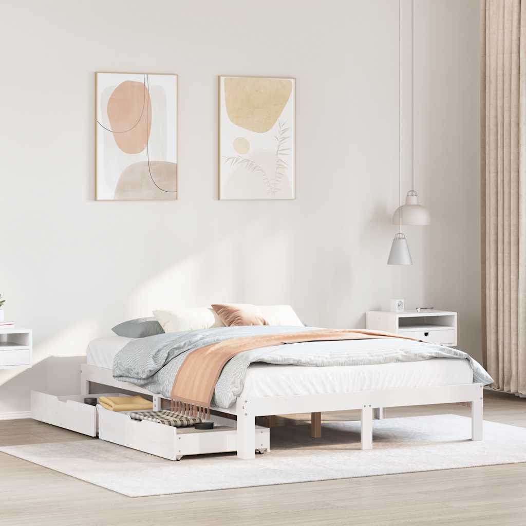 Bedframe met lades massief grenenhout wit 140x200 cm is nu te koop bij PeponiXL, paradijselijk wonen!
