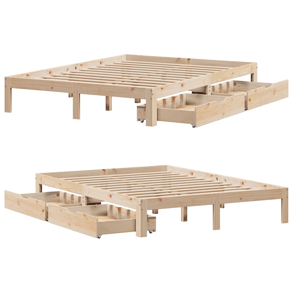 Bedframe met lades massief grenenhout 150x200 cm is nu te koop bij PeponiXL, paradijselijk wonen!