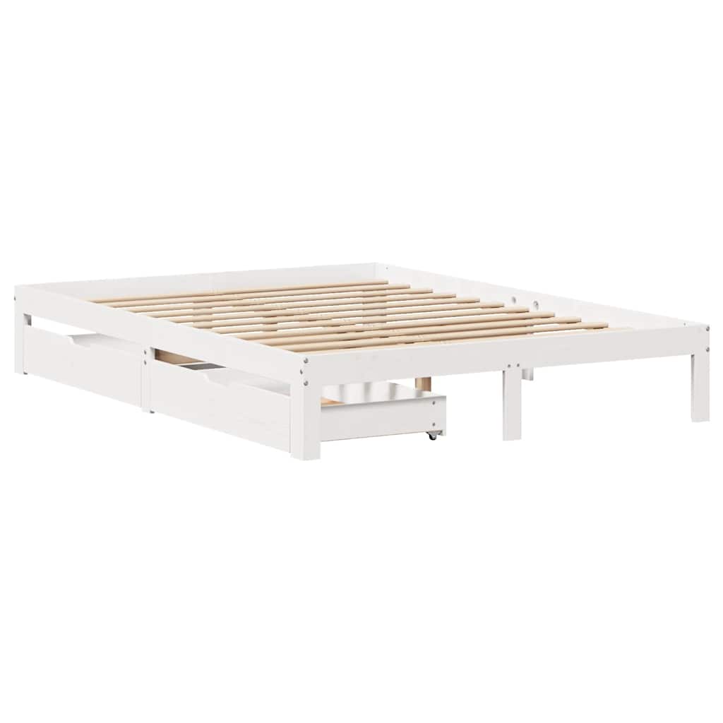 Bedframe met lades massief grenenhout wit 150x200 cm is nu te koop bij PeponiXL, paradijselijk wonen!