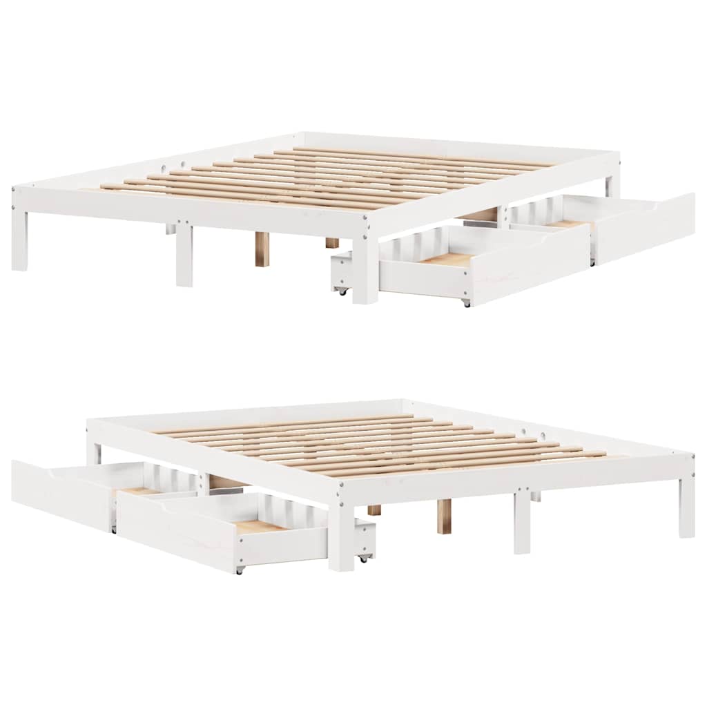 Bedframe met lades massief grenenhout wit 150x200 cm is nu te koop bij PeponiXL, paradijselijk wonen!