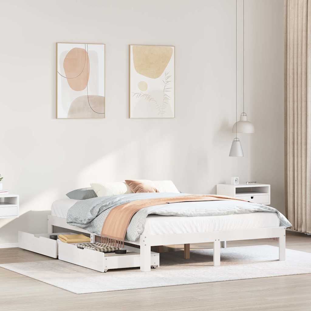 Bedframe met lades massief grenenhout wit 150x200 cm is nu te koop bij PeponiXL, paradijselijk wonen!
