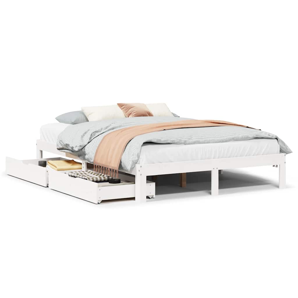 Bedframe met lades massief grenenhout wit 160x200 cm is nu te koop bij PeponiXL, paradijselijk wonen!