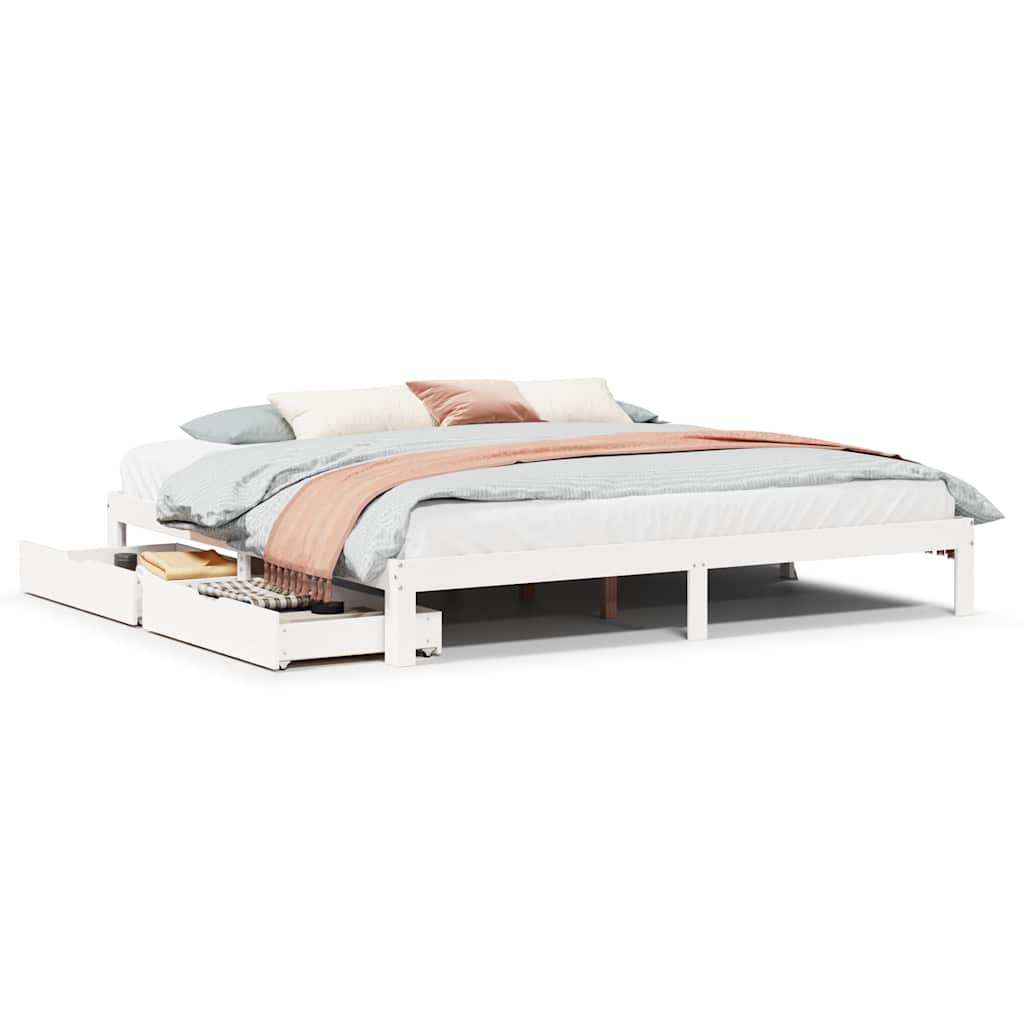 Bedframe met lades massief grenenhout wit 180x200 cm is nu te koop bij PeponiXL, paradijselijk wonen!