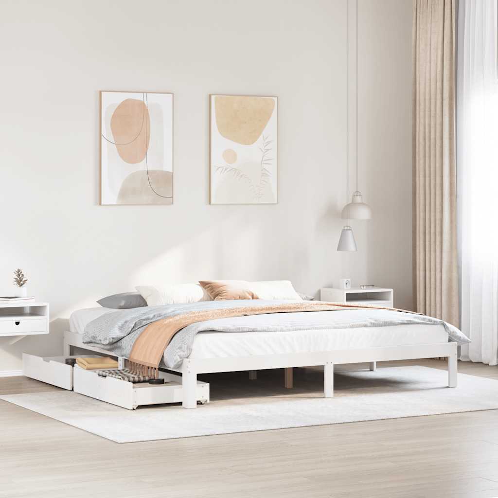 Bedframe met lades massief grenenhout wit 180x200 cm is nu te koop bij PeponiXL, paradijselijk wonen!