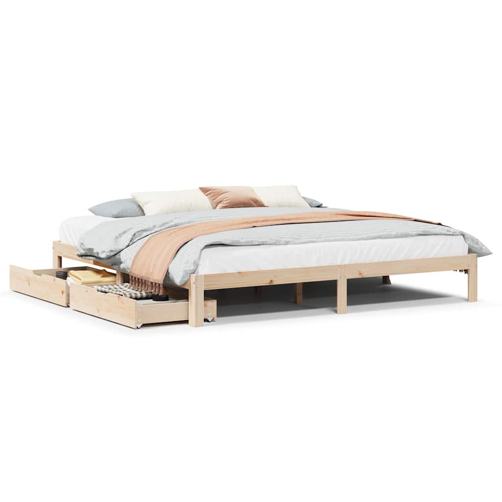 Bedframe met lades massief grenenhout 200x200 cm is nu te koop bij PeponiXL, paradijselijk wonen!