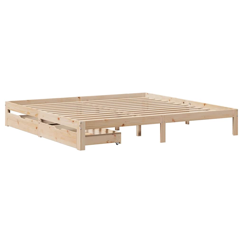 Bedframe met lades massief grenenhout 200x200 cm is nu te koop bij PeponiXL, paradijselijk wonen!