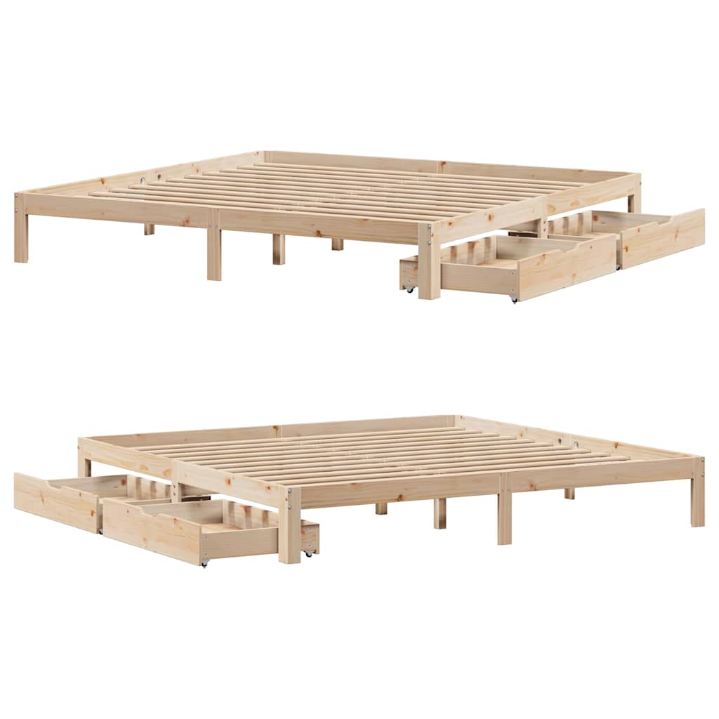 Bedframe met lades massief grenenhout 200x200 cm is nu te koop bij PeponiXL, paradijselijk wonen!