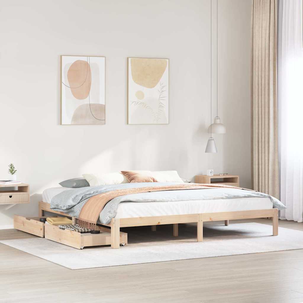 Bedframe met lades massief grenenhout 200x200 cm is nu te koop bij PeponiXL, paradijselijk wonen!