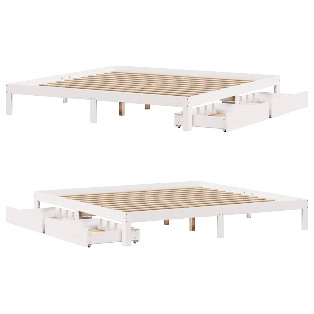 Bedframe met lades massief grenenhout wit 200x200 cm is nu te koop bij PeponiXL, paradijselijk wonen!