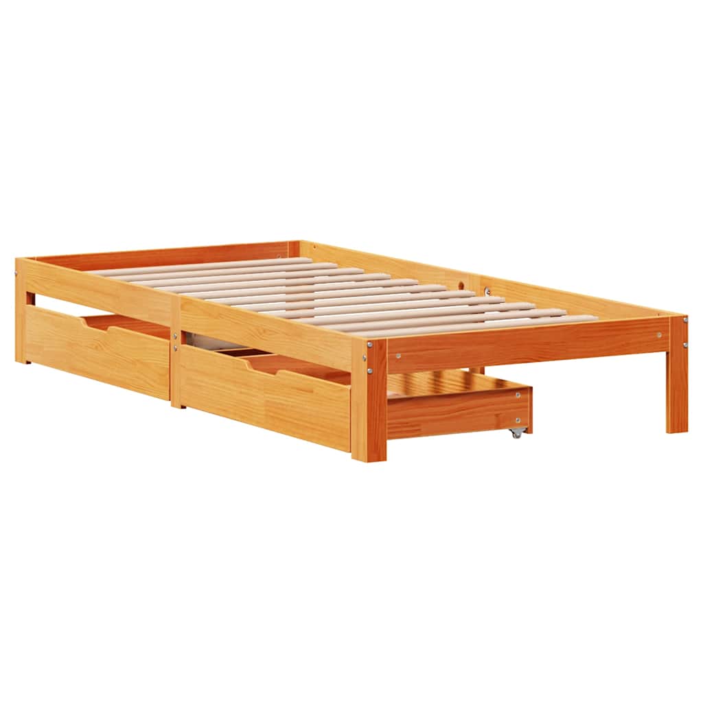 Bedframe met lades massief grenenhout wasbruin 75x190 cm is nu te koop bij PeponiXL, paradijselijk wonen!