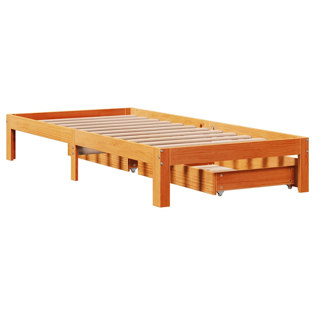 Bedframe met lades massief grenenhout wasbruin 75x190 cm is nu te koop bij PeponiXL, paradijselijk wonen!