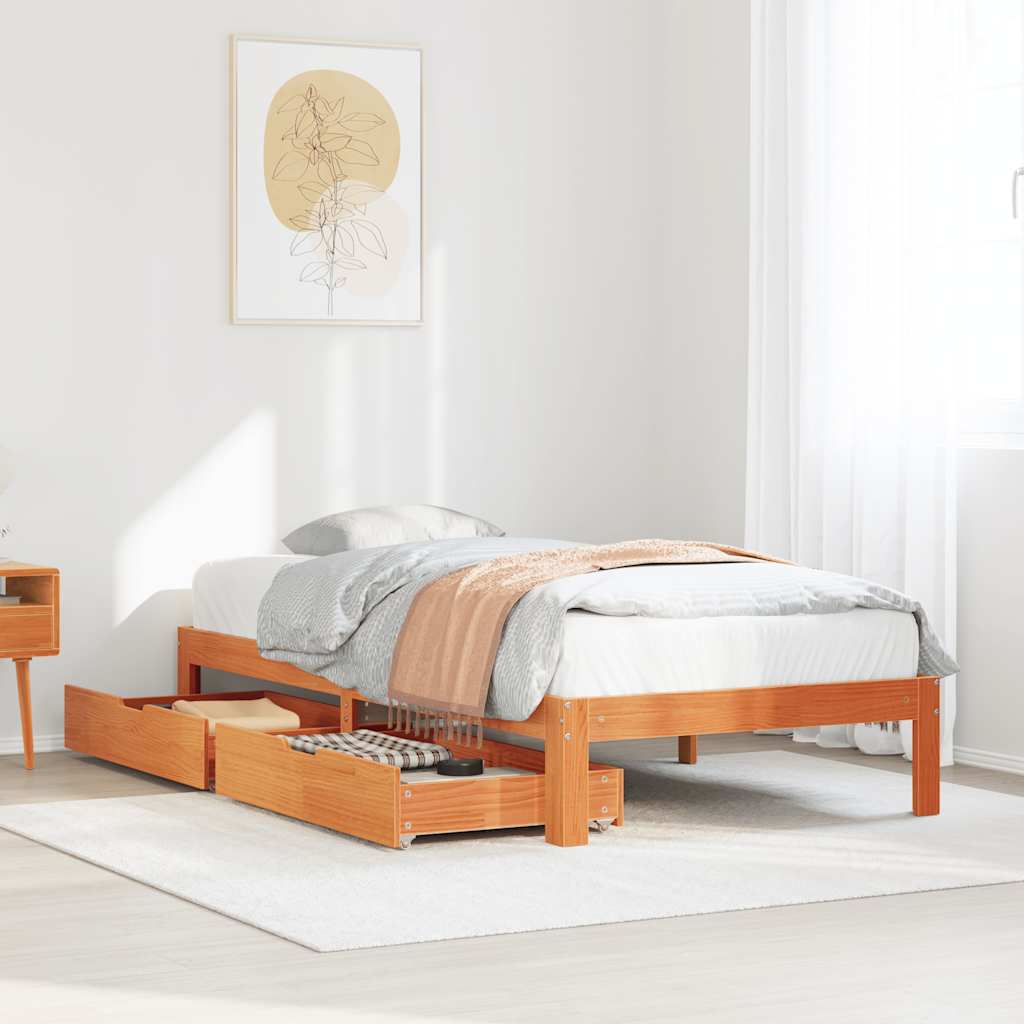 Bedframe met lades massief grenenhout wasbruin 75x190 cm is nu te koop bij PeponiXL, paradijselijk wonen!