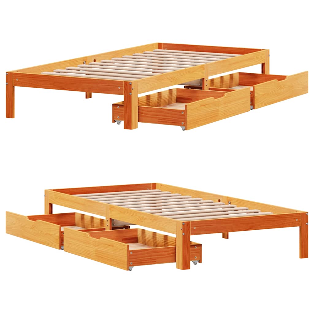 Bedframe met lades massief grenenhout wasbruin 90x190 cm is nu te koop bij PeponiXL, paradijselijk wonen!