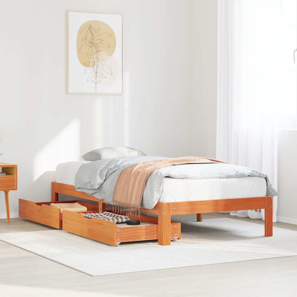 Bedframe met lades massief grenenhout wasbruin 90x190 cm is nu te koop bij PeponiXL, paradijselijk wonen!