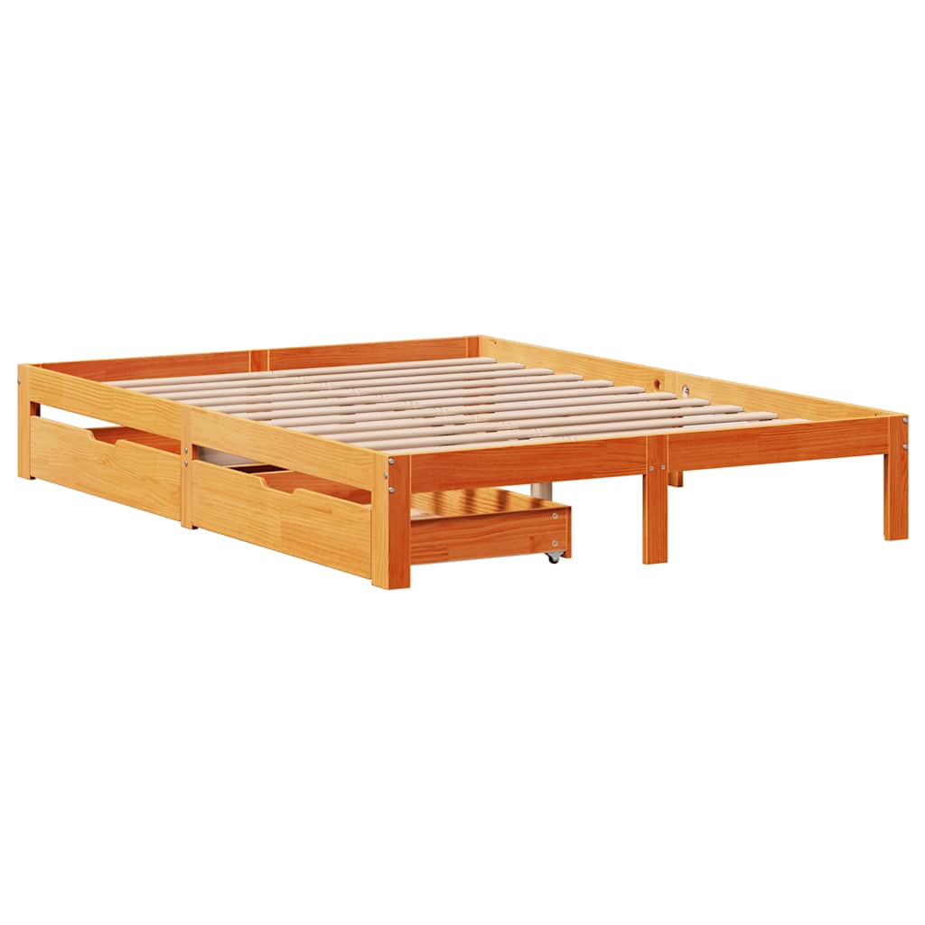 Bedframe met lades massief grenenhout wasbruin 120x190 cm is nu te koop bij PeponiXL, paradijselijk wonen!