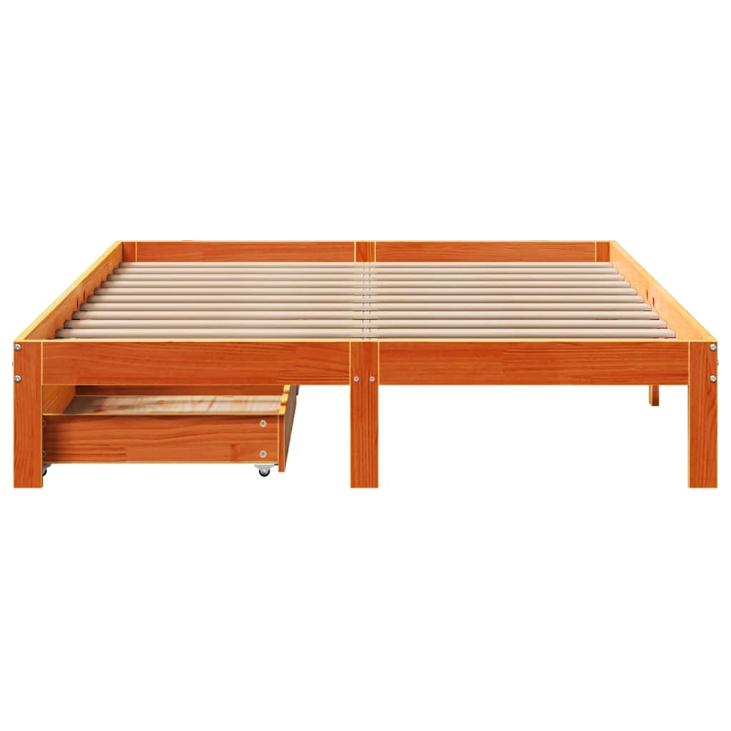Bedframe met lades massief grenenhout wasbruin 120x190 cm is nu te koop bij PeponiXL, paradijselijk wonen!