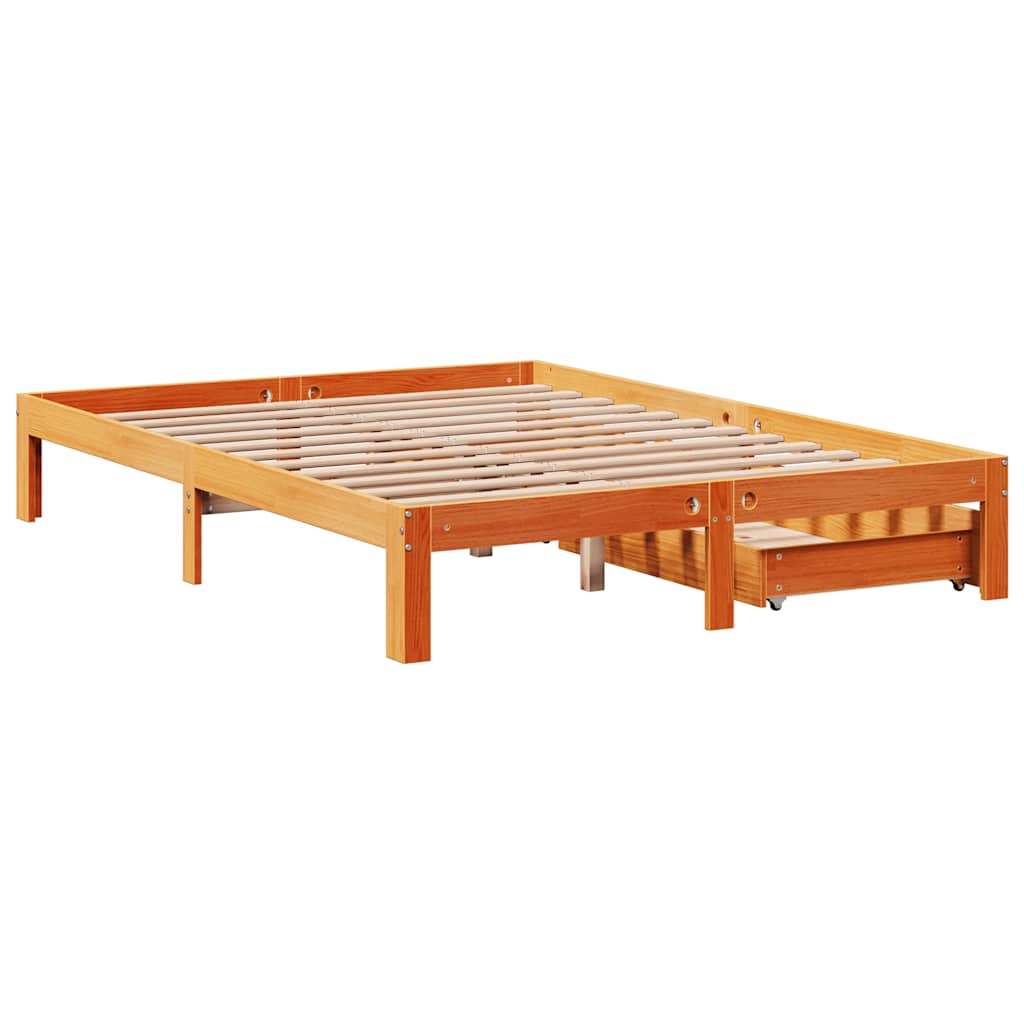 Bedframe met lades massief grenenhout wasbruin 120x190 cm is nu te koop bij PeponiXL, paradijselijk wonen!